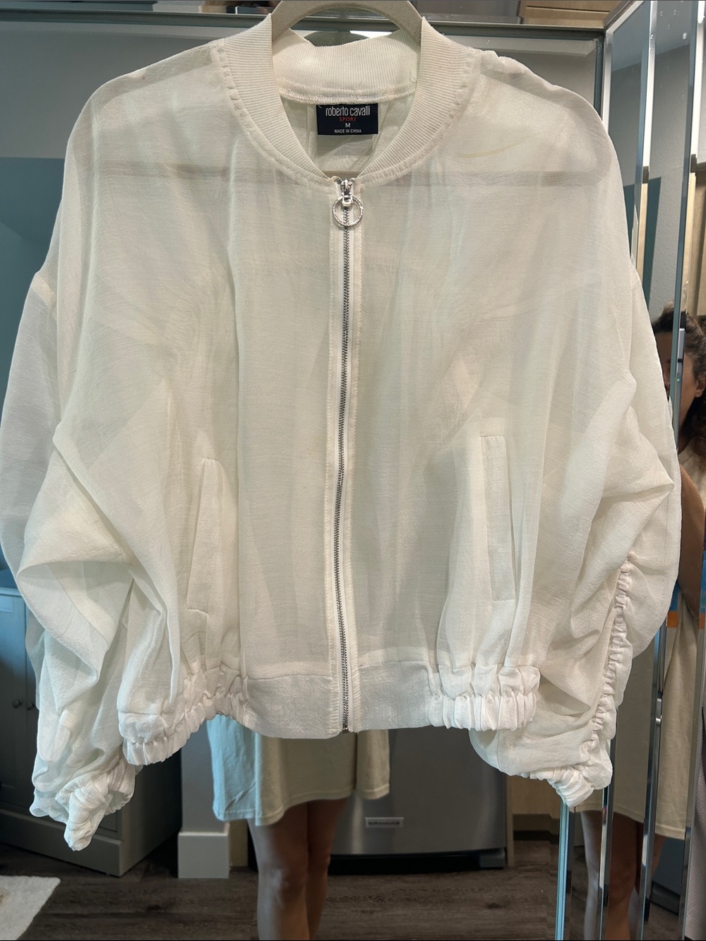 Roberto Cavalli Women's Cream Sheer Zip Bomber Jacket